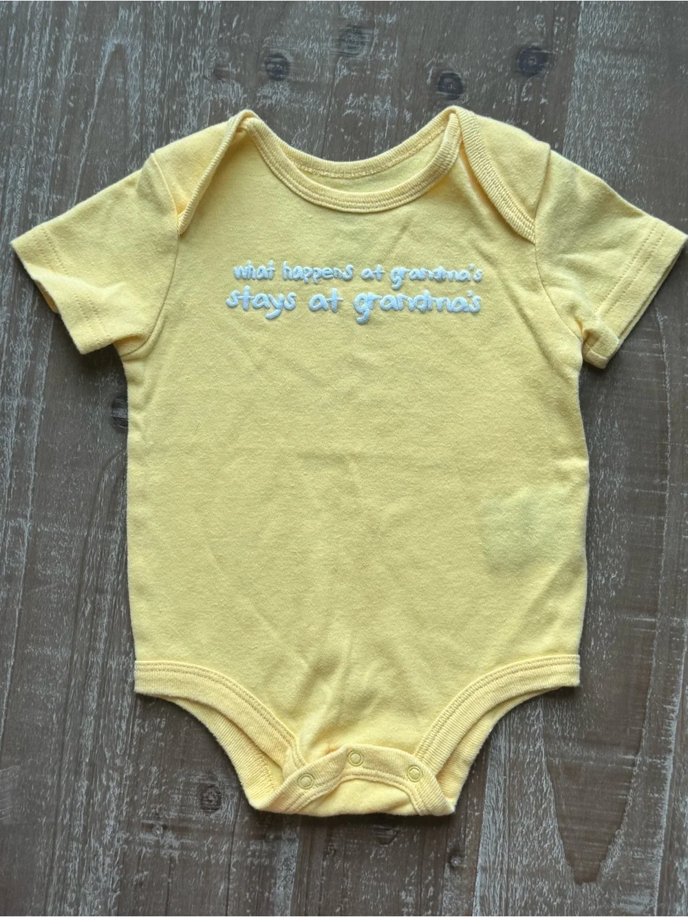 Faded Glory Yellow Grandma's Embroidered Bodysuit 3-6M Baby Gender Neutral